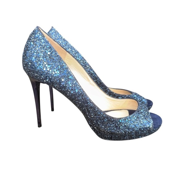 JIMMY CHOO Luna Multi Glitter Petrol Heels Pumps 100 EU Size 39.5 - Picture 1 of 14